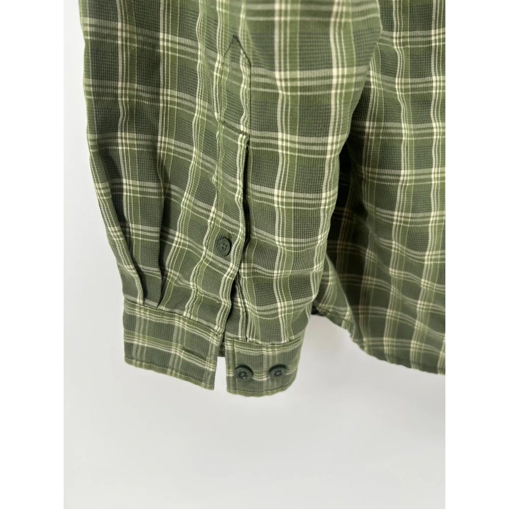 The North Face Button Down Shirt Mens Green Plaid Long Sleeve Collared Large